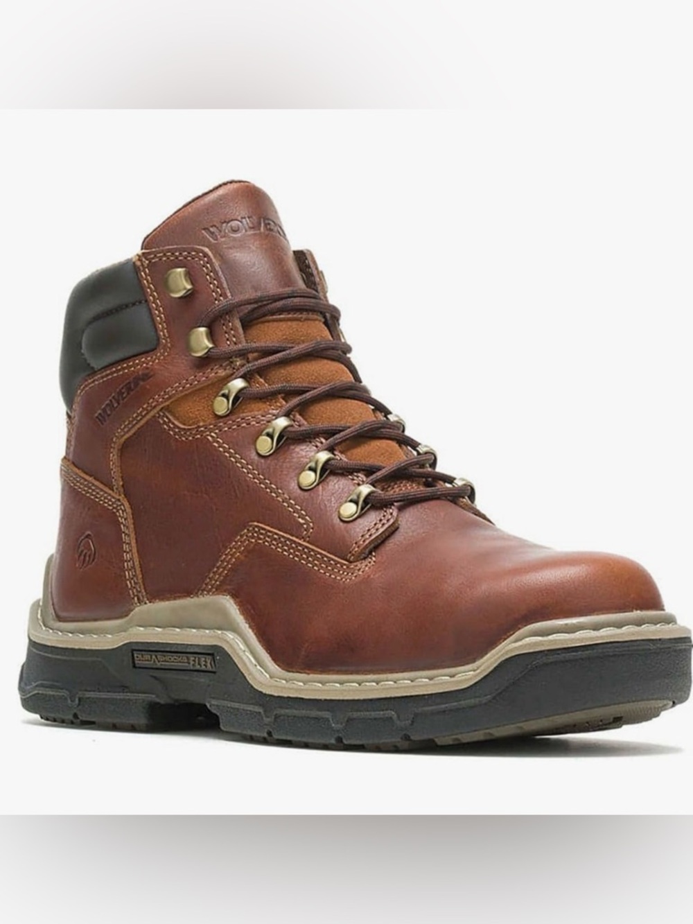 Wolverine Chestnut Brown Leather Work Boot with Black Collar